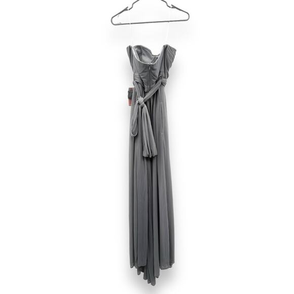 Birdy Grey Chicky Mesh Convertible Bridesmaid Maxi Dress in Silver Sz M NEW - Picture 5 of 13